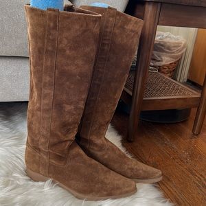 Suede Knee High Boots in Chestnut
